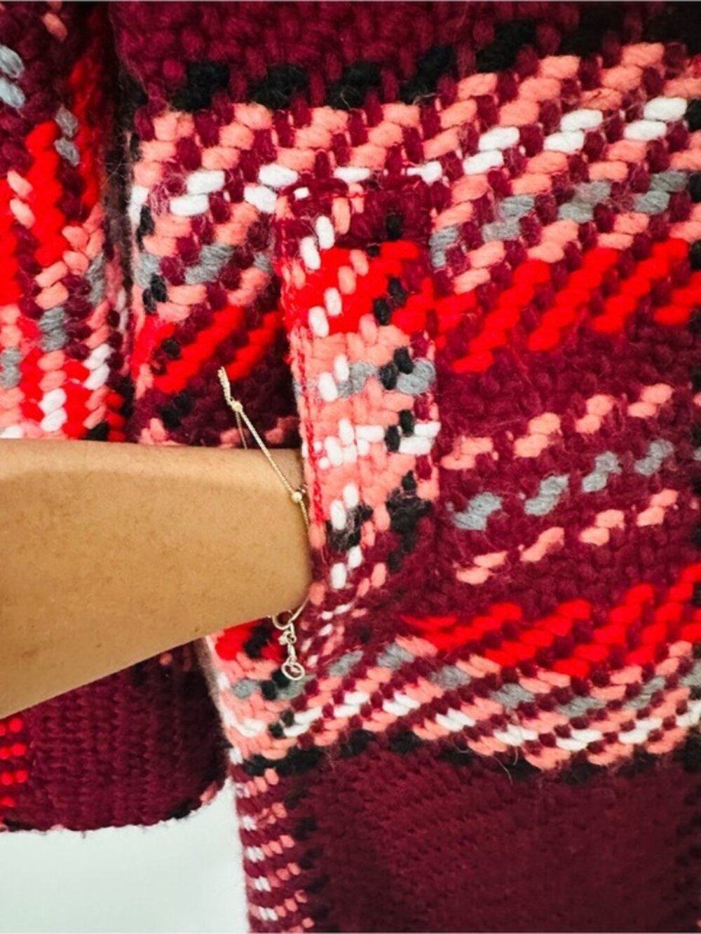 Zara Woman Red Burgundy Plaid Tweed Coat S Preppy Dark Academia - Picture 5 of 10